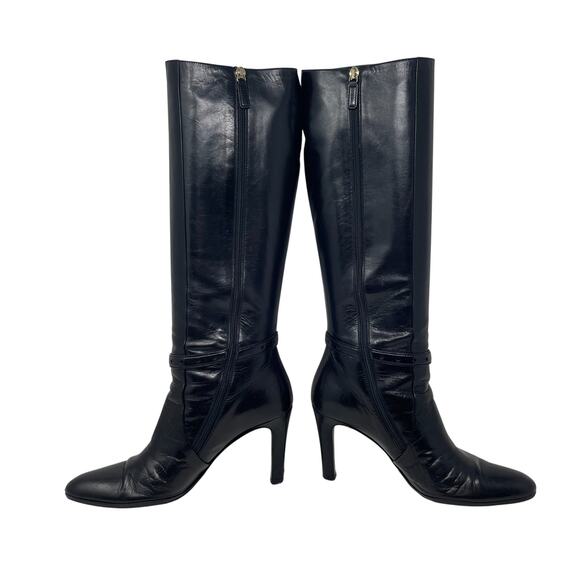 Gucci Knee-High Boots - Black Leather with Gold Buckle Hardware - Size 6.5 - Picture 4 of 12